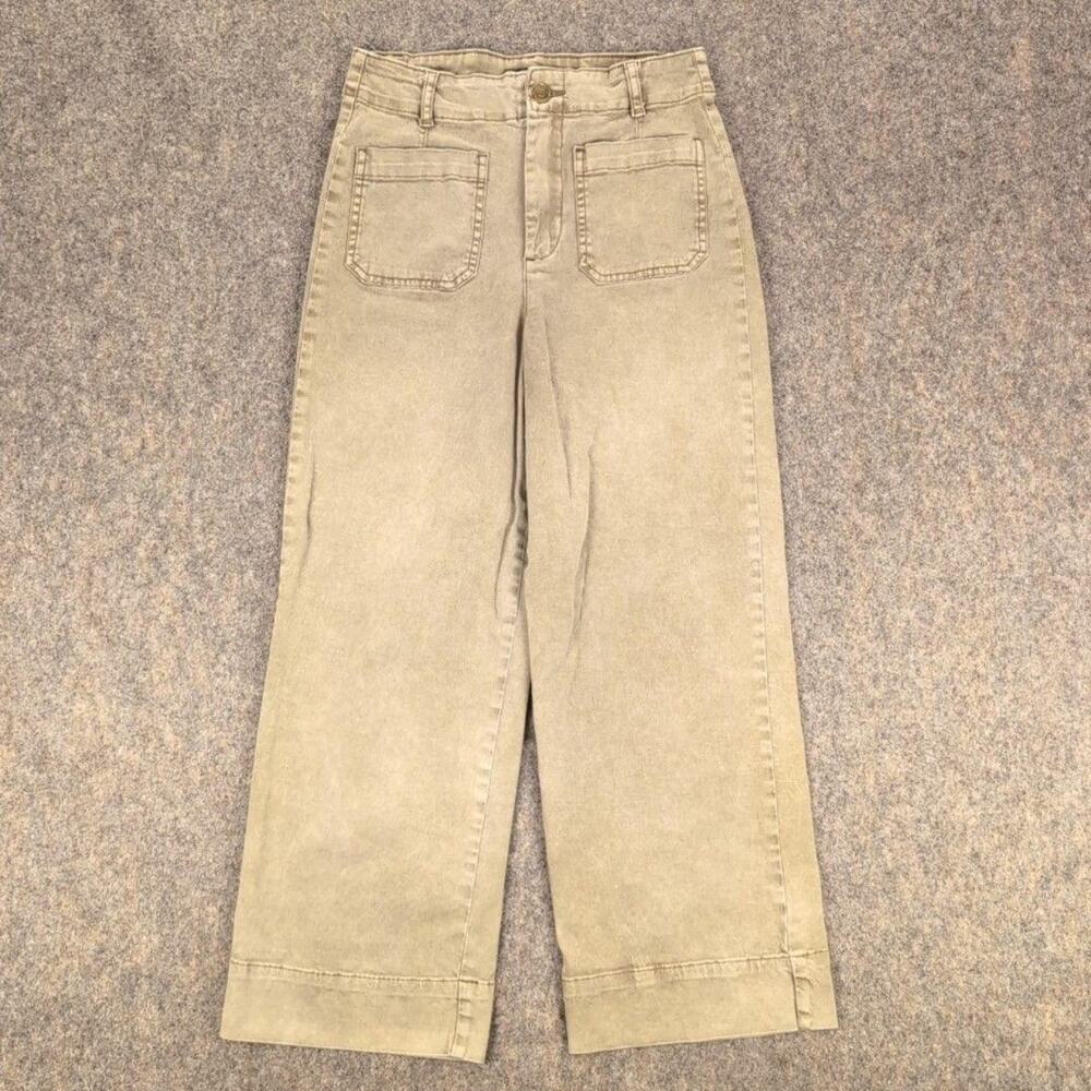 Bagatelle Collection Pants Womens 6 Green Cropped Wide Leg Twill Casual Pockets